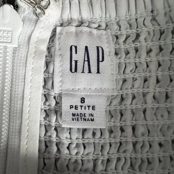 Gap Linen Cotton Striped Ruffle Sleeveless Dress 8 Petite Natural Breathable - Picture 2 of 12